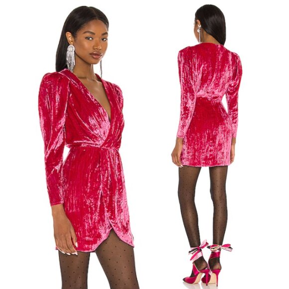 NWT LOVERS & FRIENDS Kimora Crushed Velvet Mini Dress Magenta Pink Size M - Picture 2 of 10